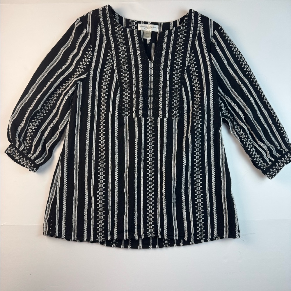 Christopher & Banks Black and White Patterned Blouse